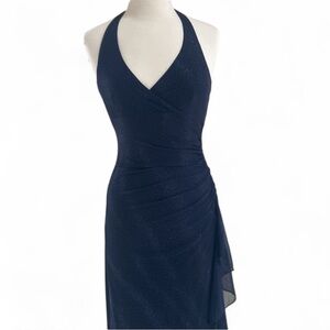 Long navy blue evening gown.